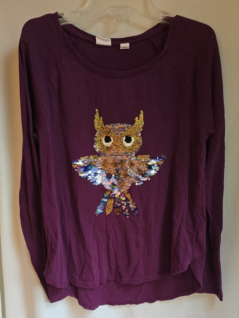 GAP Purple Long-Sleeve Sequin Owl Tee